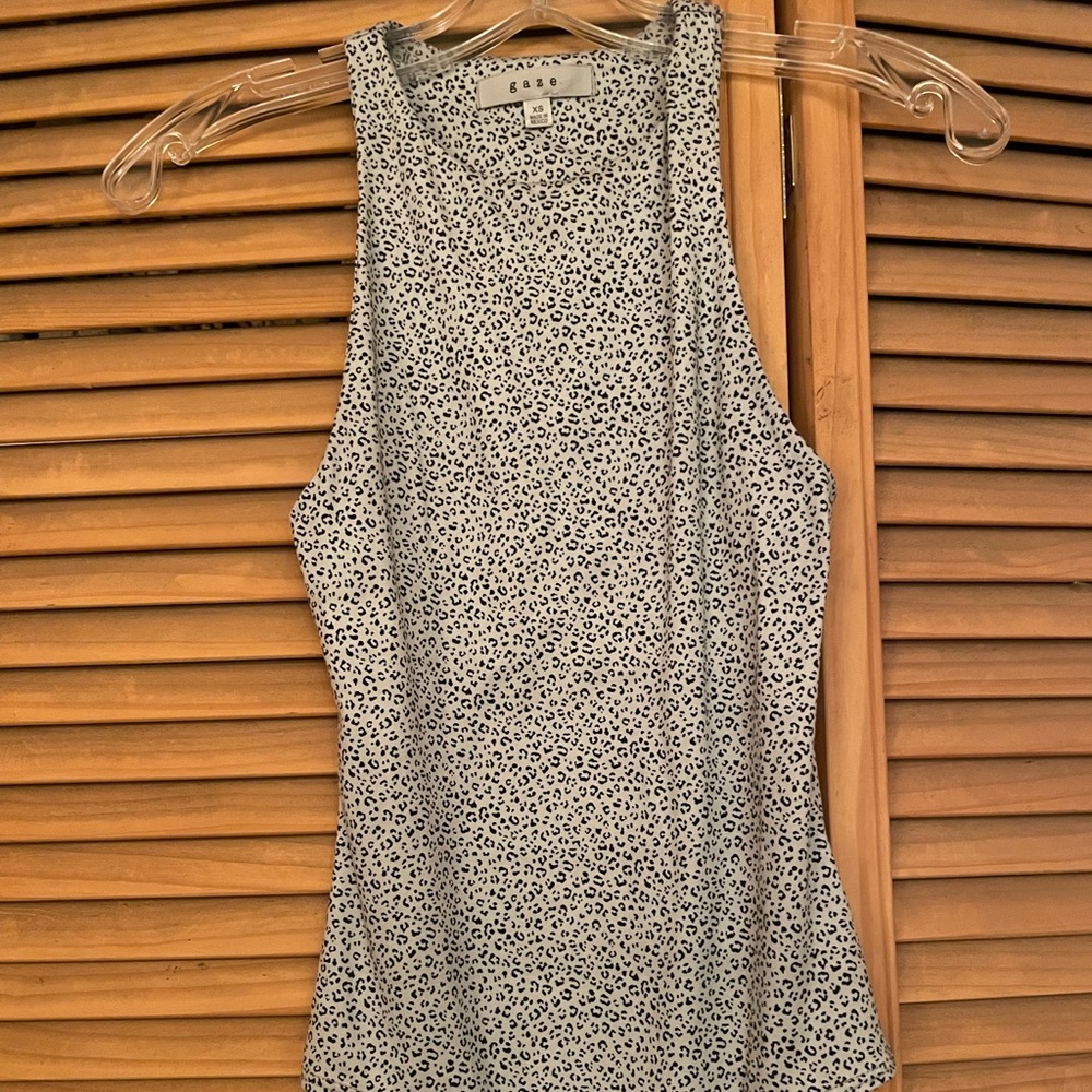 High-neck light blue, leopard print bodysuit